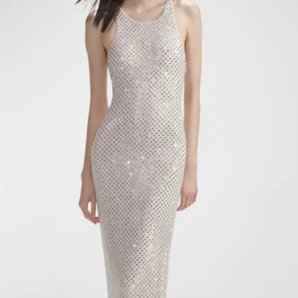 Self Portrait Cream Rhinestone Maxi Dress